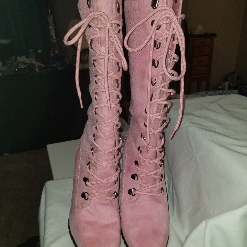 Knee high pink granny boots